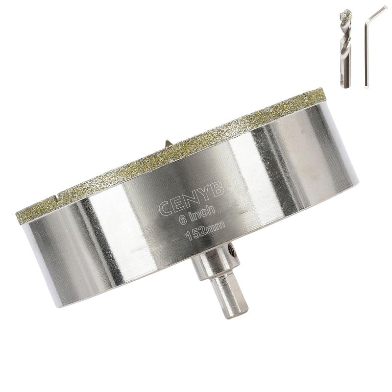 cenyb 6inch | 152mm Diamond Hole Saw with Center Drill bit and Diamond-Coated Center Drill bit for Ceramic Glass Marble Fiberglass Granite and Porcelain Tiles by - Image 1